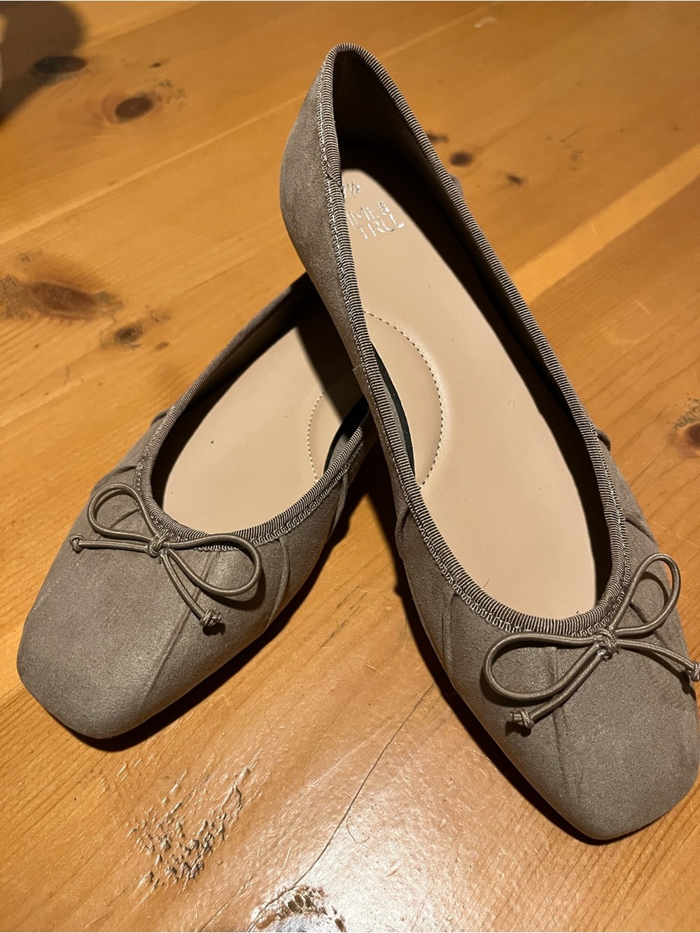 Time and Tru Taupe Faux Suede Ballet Flats with Bow Accent